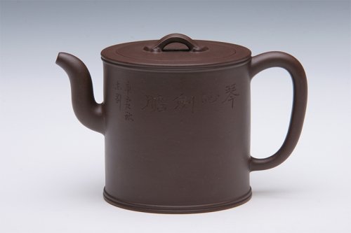 鲍峰岩紫砂壶 平盖直筒壶 