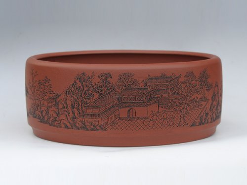 董建平紫砂壶 陶刻水洗 