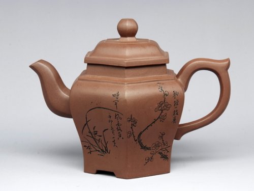 罗荣贤紫砂壶 高六方   泥料：清水泥 