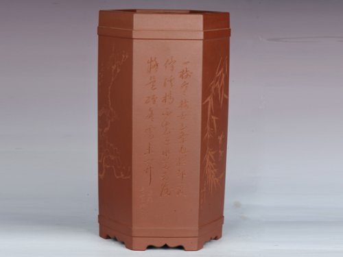 邵文紫砂壶 六方笔筒 