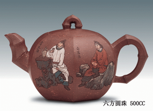 汪成林紫砂壶 六方圆珠 