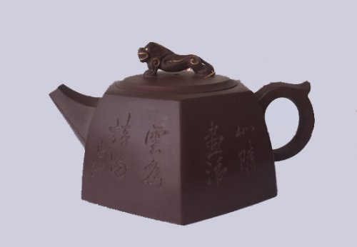 范宴花紫砂壶 六方青狮 