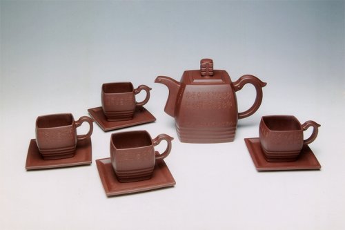 李昌鸿紫砂壶 青玉四方茶具 