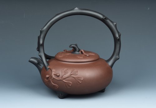 张勇强紫砂壶 银杏提梁 
