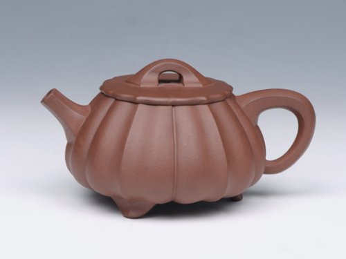 钱红月紫砂壶 石瓢菱花 
