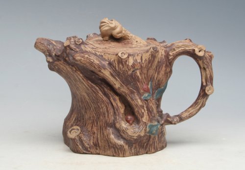 朱球紫砂壶 金蟾树桩壶 