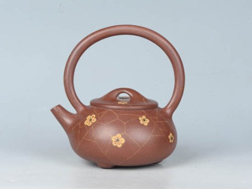 周庚大紫砂壶 冰梅提梁 