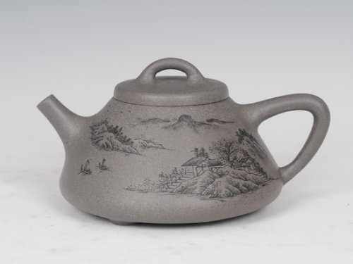 邵文紫砂壶 子冶石瓢（墨绘画） 
