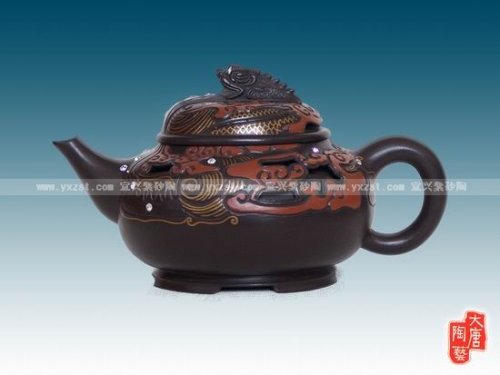 唐六琴紫砂壶 龙头老大金丝壶 