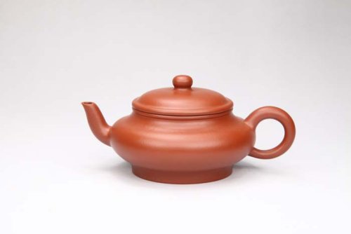 吴春华紫砂壶 虚扁 朱泥 
