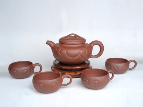 陈珍华紫砂壶 仿古如意套壶  容量：450CC  泥料：底曹青 