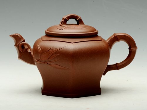 朱大伟紫砂壶 贴竹叶六方宫灯2 