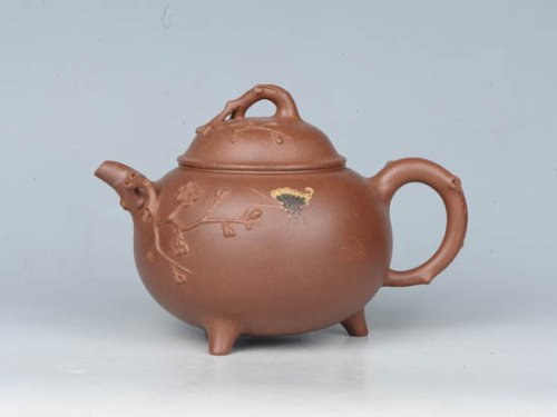周庚大紫砂壶 三足梅花 