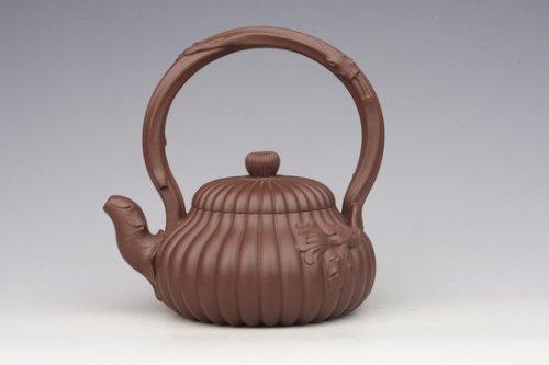 张生荣紫砂壶 菊花提梁 清水泥 