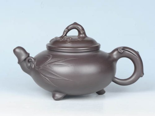 周庚大紫砂壶 三足梅竹 