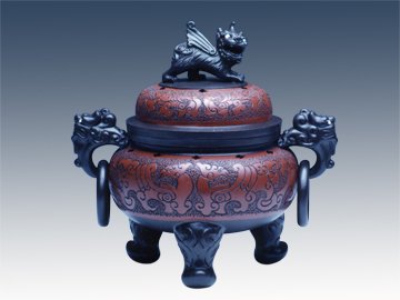 周鹏甲紫砂壶 古狩纹样香熏 