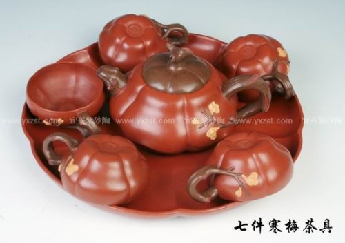 紫砂壶 七件寒梅差具 