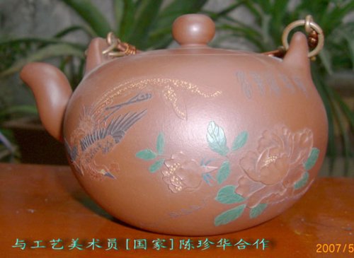 周文荣紫砂壶 花开富贵 