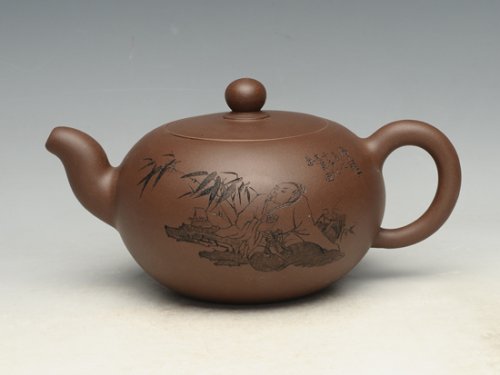 严志军紫砂壶 圆珠壶  泥料：原矿老紫泥  容量：350cc 