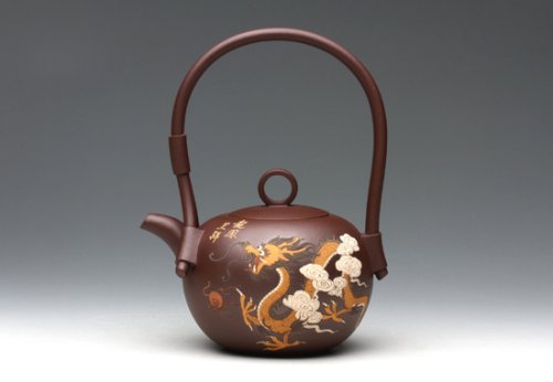 曹建华紫砂壶 龙凤呈祥提梁 