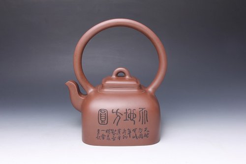 刘建平紫砂壶 方圆提梁 