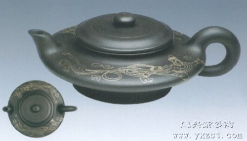 朱建伟紫砂壶 镶金大飞天壶 