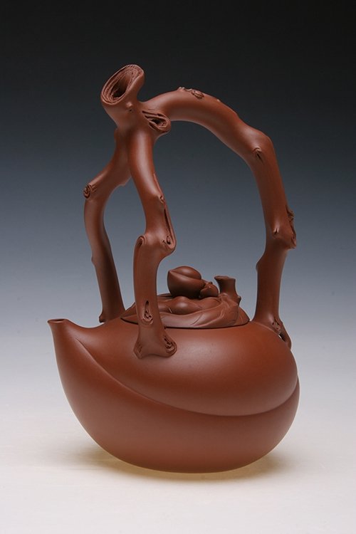 汪寅仙紫砂壶 仙桃提梁壶 