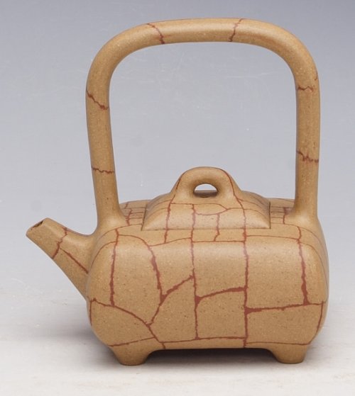 郑彪紫砂壶 冰纹提梁 