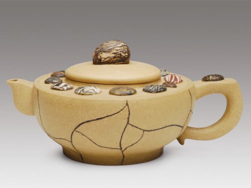 许敏芳紫砂壶 雨花石碗 