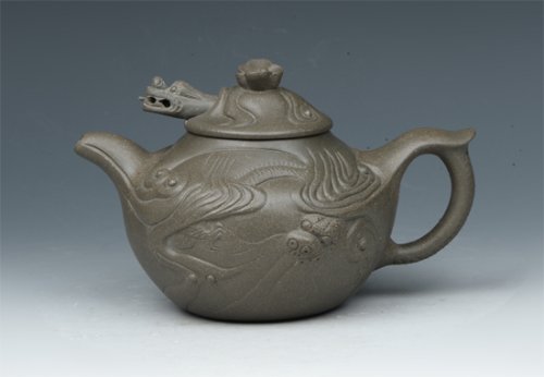 周小华紫砂壶 鱼化龙仿古壶3 