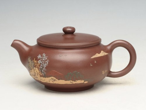 邵文紫砂壶 圆福（泥绘） 