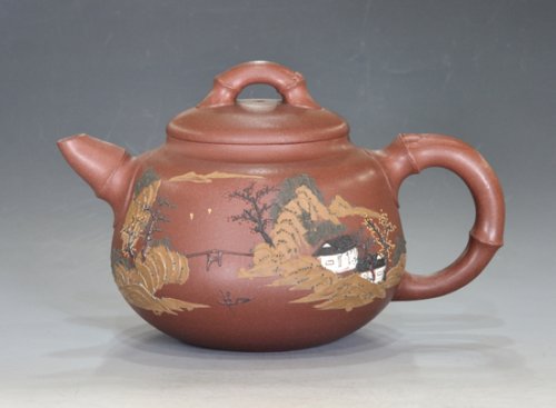 吴浩紫砂壶 泥绘竹韵 