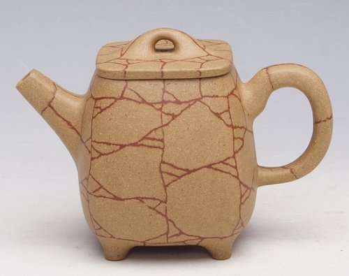 郑彪紫砂壶 冰纹四方 