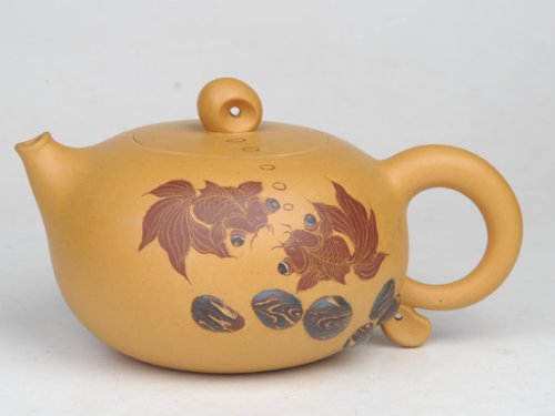 尹月华紫砂壶 雨花石金鱼  30... 