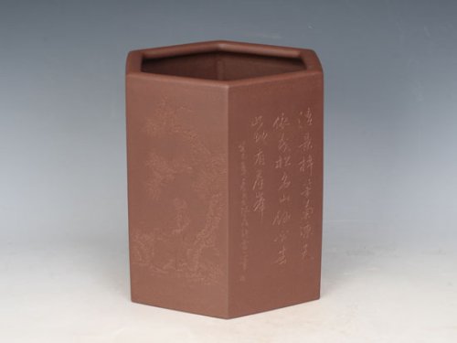 邵文紫砂壶 六方笔筒（全手工） 