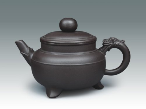 姜建荣紫砂壶 三脚双龙 