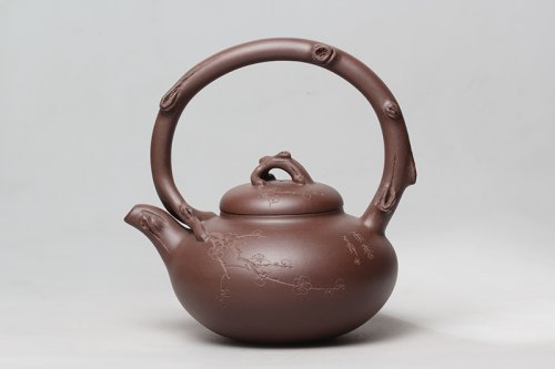 蒋金凤紫砂壶 梅桩提梁 