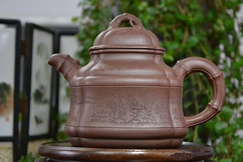 周小军紫砂壶 四方竹鼎 