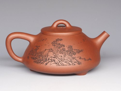 陶红月紫砂壶 石瓢画 