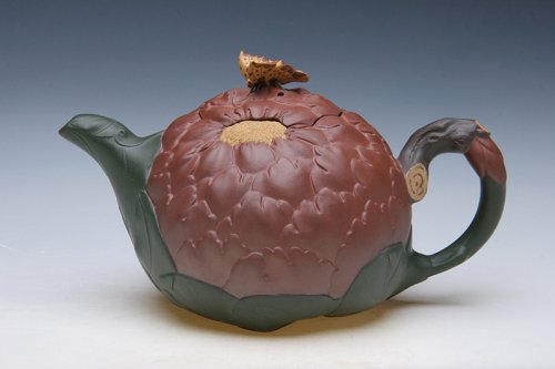 蒋艺华紫砂壶 牡丹壶 