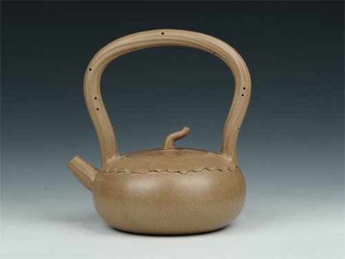 刘亚萍紫砂壶 荷叶提梁 