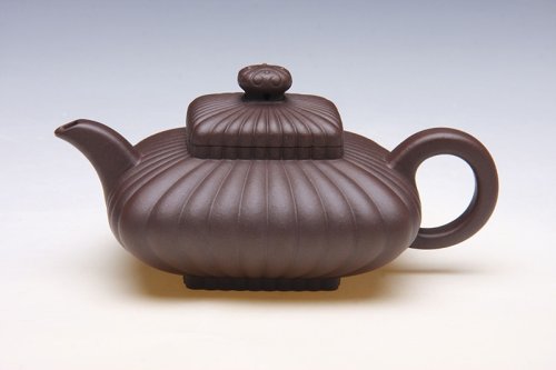 袁立新紫砂壶 四方筋纹如意 