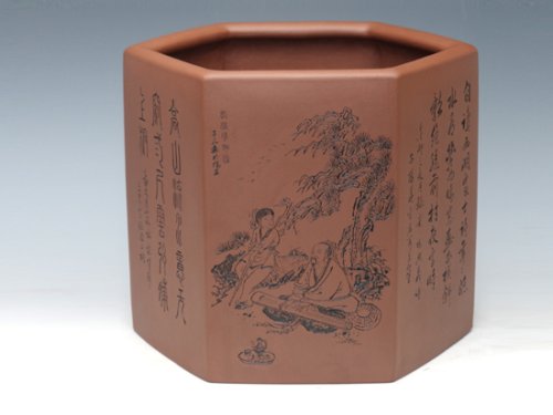 严志军紫砂壶 全手工六方笔筒    泥料：原矿清水泥  高宽各20 