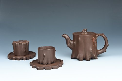 谈跃伟紫砂壶 五头梅桩套壶 