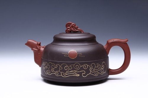 朱萍萍紫砂壶 镶金丹凤朝阳 朱萍萍制作 朱建伟监制 