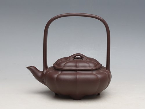 殷阿根紫砂壶 筋囊如意提梁 