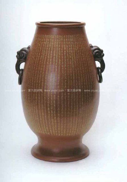 谭泉海紫砂壶 千禧千寿双耳瓶 