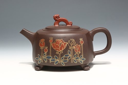 朱建伟紫砂壶 镶金锦绣月色 