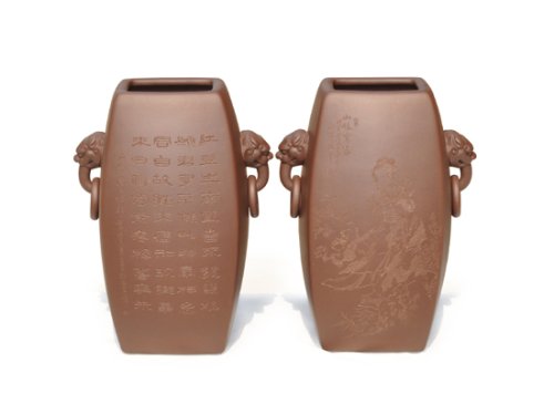 邵文紫砂壶 扁方瓶 