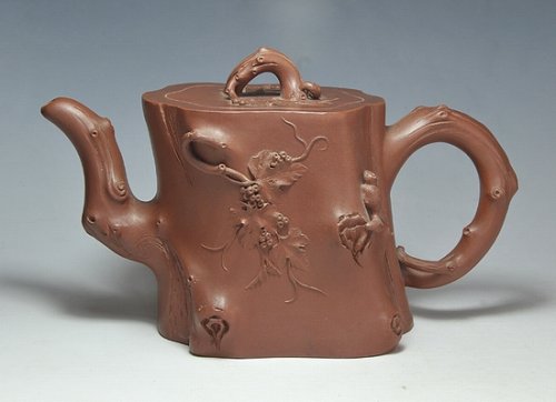 张金芳紫砂壶 松鼠葡萄桩 